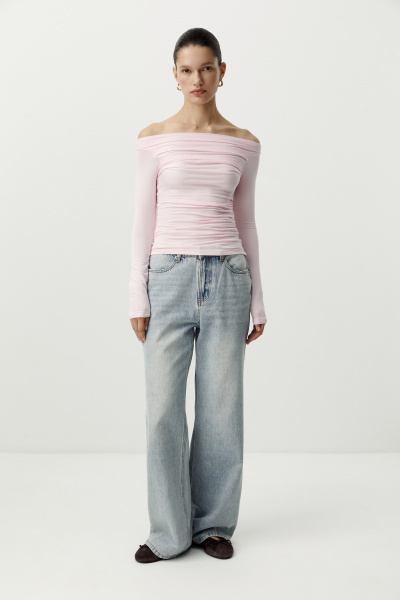 Лонгслив с открытыми плечами и драпировкой (барби) (XS) 