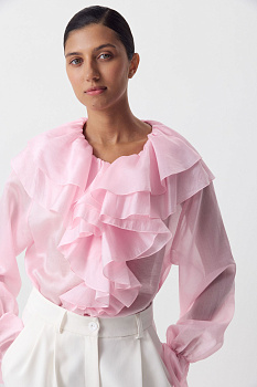 Блуза с воланами из тенсела (розовый)