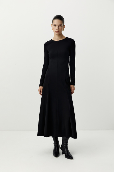 Платье с рельефными швами с длинным рукавом (черный) (XS) 