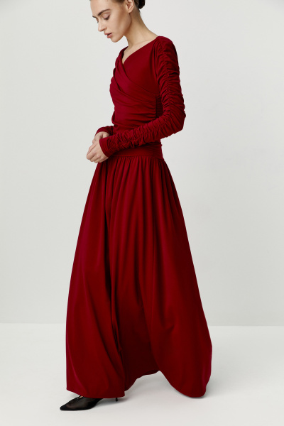 Платье макси с драпировками (красный) (S) 