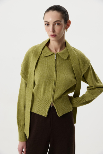 Кардиган на молнии  с шерстью альпаки (Оливковый) (XS) 