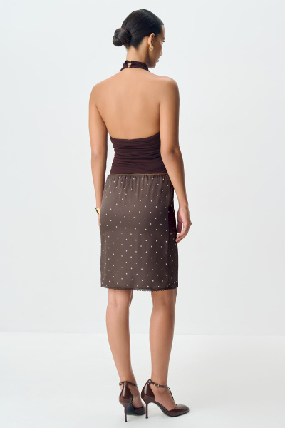 Юбка из сатина в горох (шоколадный) (M) 