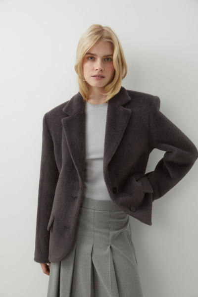 Пиджак приталенный из ворсовой ткани (темно-серый) (M/L) 