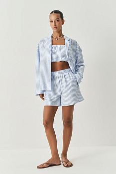 Шорты с имитацией гульфика в полоску (голубой)