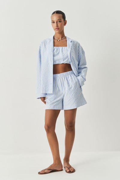 Шорты с имитацией гульфика в полоску (голубой) (M) 