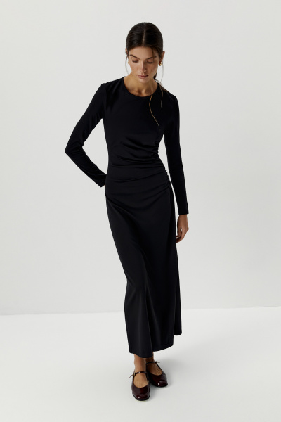 Платье с асиметричной сборкой (черный) (XS) 