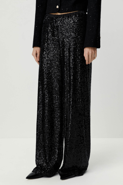 Брюки из ткани с пайетками (черный) (M/L) 