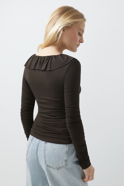 Лонгслив с рюшами (коричневый) (M)