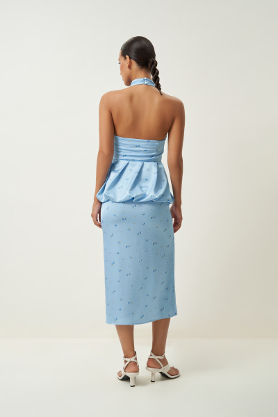 Юбка миди с завязками с принтом (голубой) (M) 