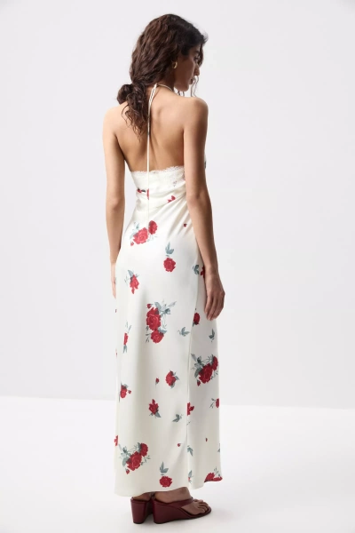 Платье макси с кружевом (Цветы на молочном) (XS) 