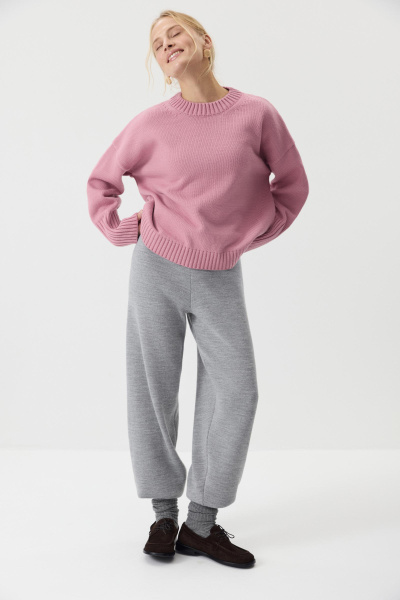 Джемпер из шерсти мериноса с круглым вырезом  (Розовый) (one size) 