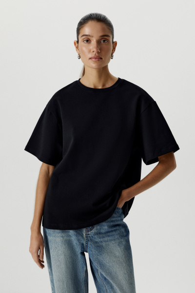 Футболка оверсайз из плотного трикотажа (черный) (XS/S) 