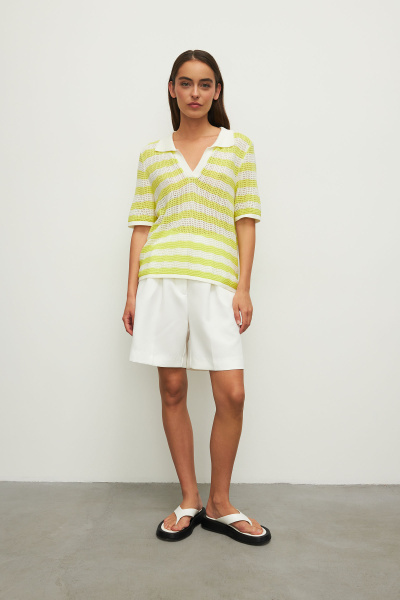 Поло ажурной вязки (XS/S, лайм-молоко) 