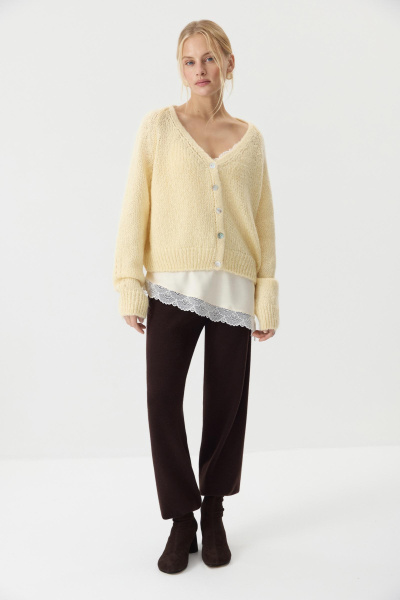 Кардиган из шерсти мериноса и альпаки (Сливочный) (M/L) 