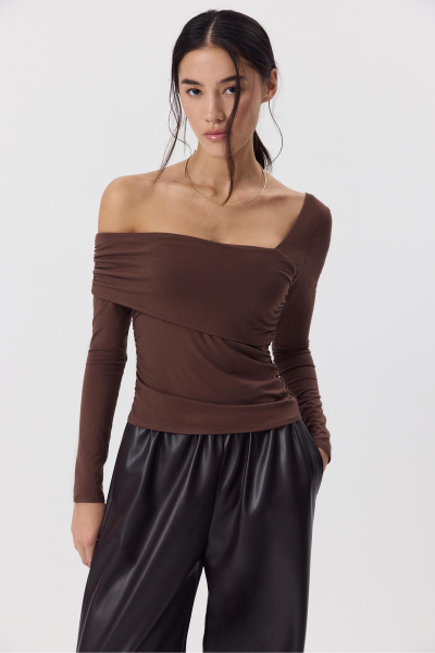 Лонгслив со спущенным плечом  (Шоколадный) (M) 