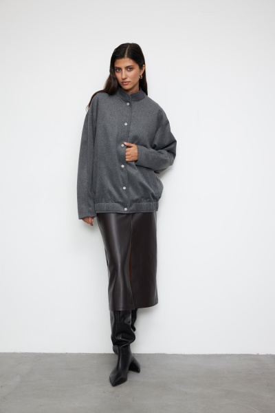 Бомбер из пальтовой ткани (one size, темно-серый меланж)