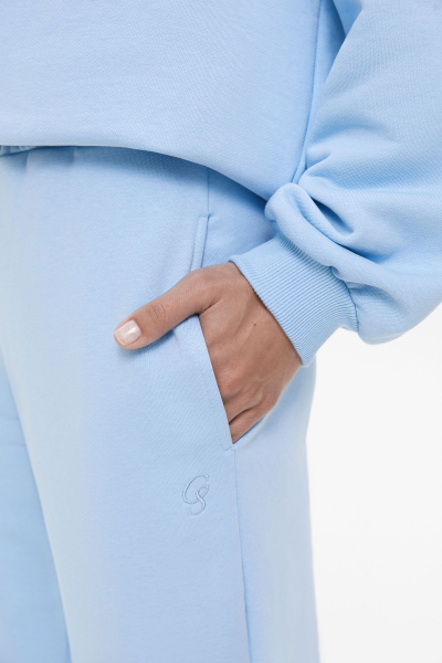 Джоггеры из футера с вышивкой (L, голубой) 1741