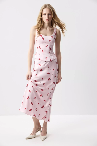 Юбка годе из сатина (Цветы на светло-розовом) (S) 