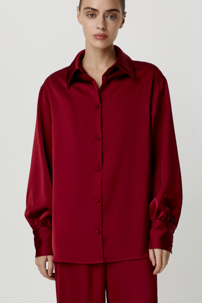Рубашка из сатина с высоким манжетом (бордовый) (M/L) 