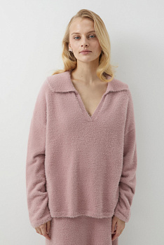 Джемпер поло из пушистой пряжи (розовый)