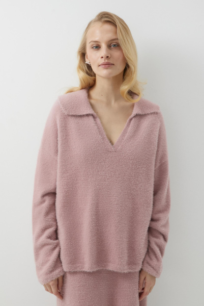 Джемпер поло из пушистой пряжи (розовый) (XS/S) 