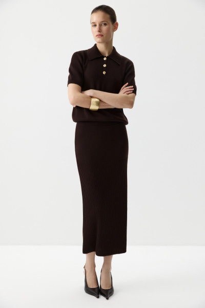 Футболка-поло вязаная (Шоколадный) (XS) 