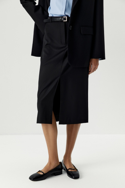 Юбка из костюмной ткани до колена (черный) (XS) 