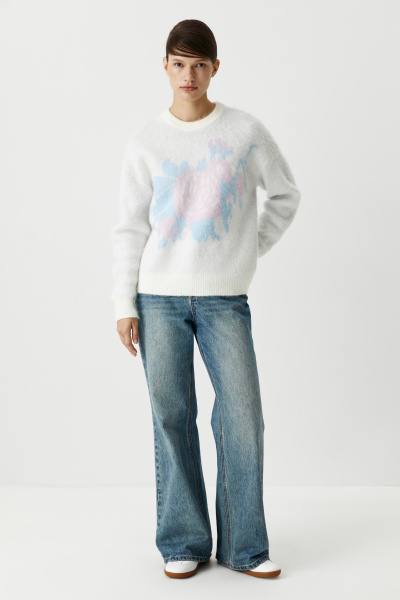 Джемпер с цветочным орнаментом (белый) (XS/S)