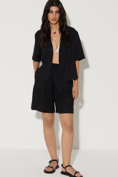 Шорты на резинке изо льна (M/L, черный) 2159