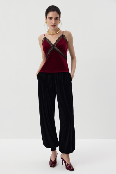 Топ из бархата с кружевом (Винный) (M) 