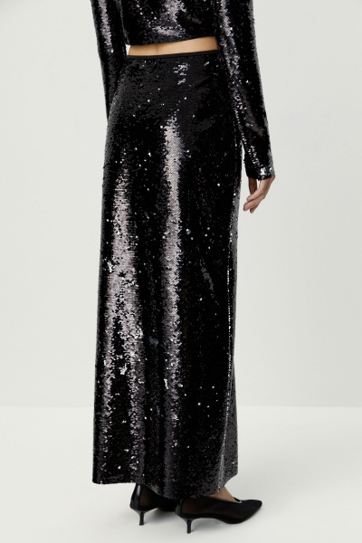 Юбка макси из ткани с пайетками (черный) (M) 