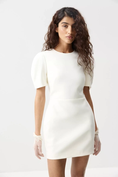 Платье мини с рукавами буфами (Молочный) (M) 