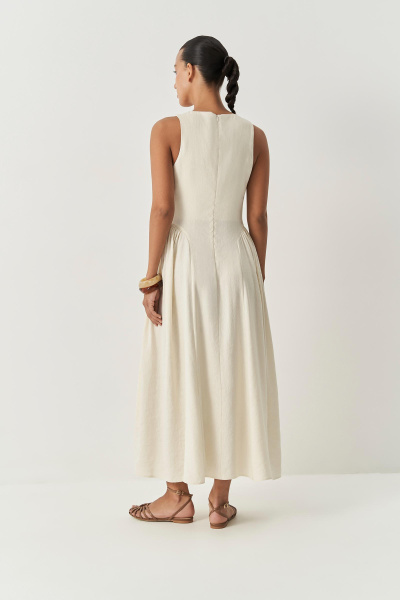 Платье с вырезом капелька изо льна (кремовый) (XS)