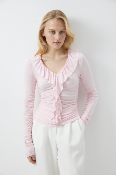 Лонгслив с рюшами (розовый) (M) 