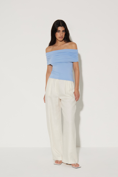 Топ со сборкой и спущенным плечом (XS, голубой)