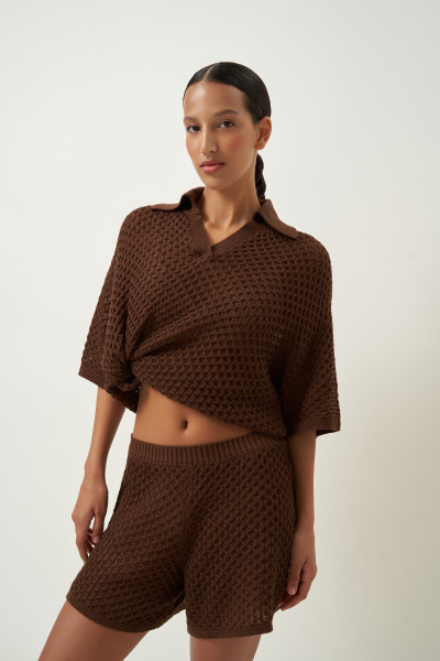 Костюм вязаный из хлопка (коричневый) (M/L) 