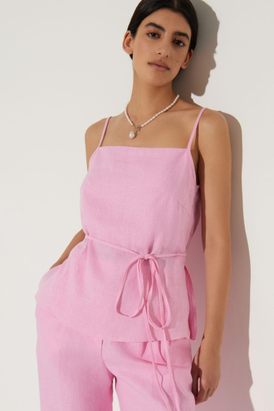 Топ на бретелях изо льна с тонким поясом (L, барби) 2169