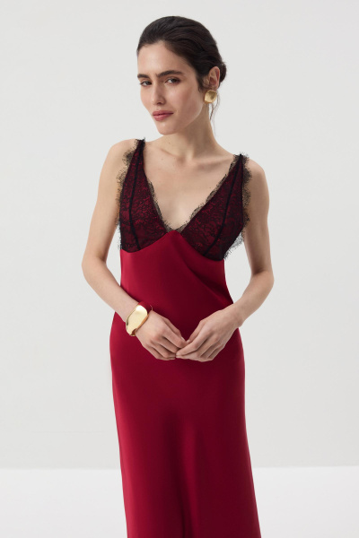 Платье из сатина с кружевом (Алый) (M) 