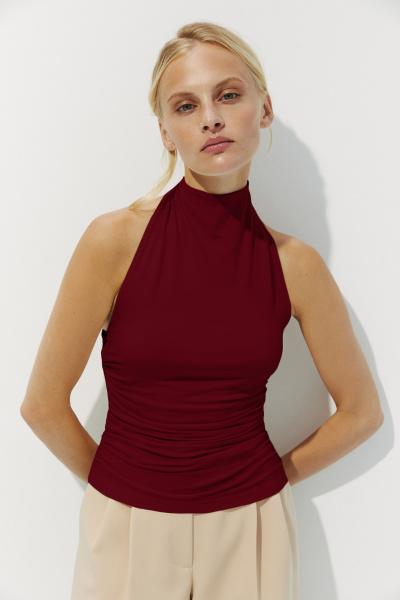 Топ халтер со стойкой (бордовый) (M) 