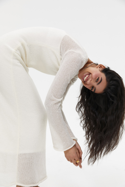 Платье макси ажурной вязки (белый) (XS/S) 