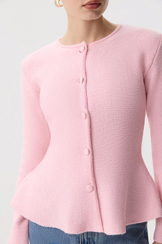 Кардиган вязаный с баской (Пудровый)