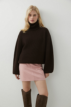 Свитер фактурной вязки из шерсти (коричневый)