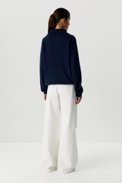 Поло ажурной вязки с длинным рукавом (темно-синий) (XS/S) 