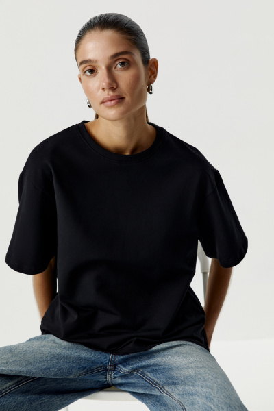 Футболка оверсайз из плотного трикотажа (черный) (XS/S) 