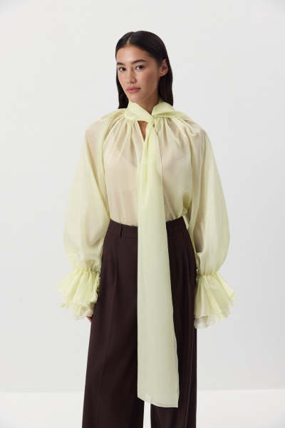 Блуза с бантом из тенсела (сливочный) (M/L) 