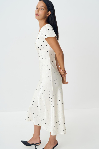 Платье из сатина в горох (ванильный) (XS)