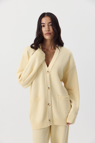 Кардиган с округлыми рукавами с шерстью (ванильный) (M/L) 