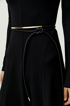 Ремень-шнур кожаный с металлической вставкой (черный)