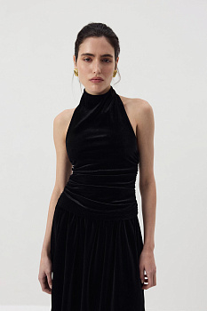 Топ халтер со стойкой из бархата (Черный)