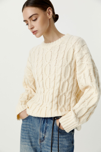 Джемпер с косами базовый (кремовый) (XS)